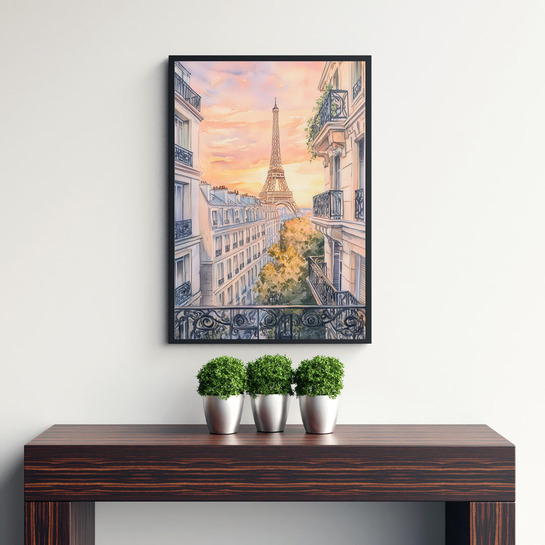 Paris Watercolour Painting Poster France Wall Art City Landscape Print Gift for Europe Travel Lovers and Fans of Scenic French Architecture