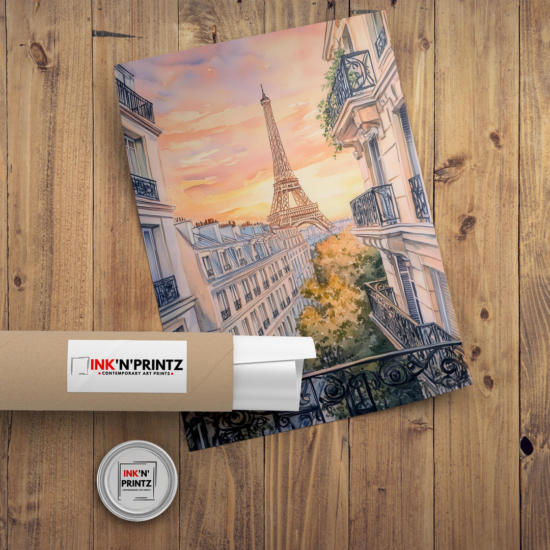 Paris Watercolour Painting Poster France Wall Art City Landscape Print Gift for Europe Travel Lovers and Fans of Scenic French Architecture