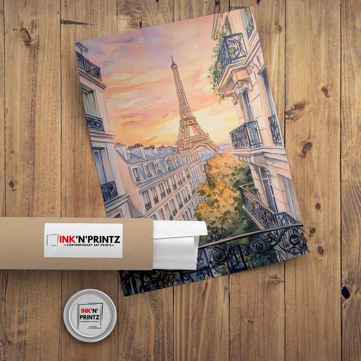 Paris Watercolour Painting Poster France Wall Art City Landscape Print Gift for Europe Travel Lovers and Fans of Scenic French Architecture