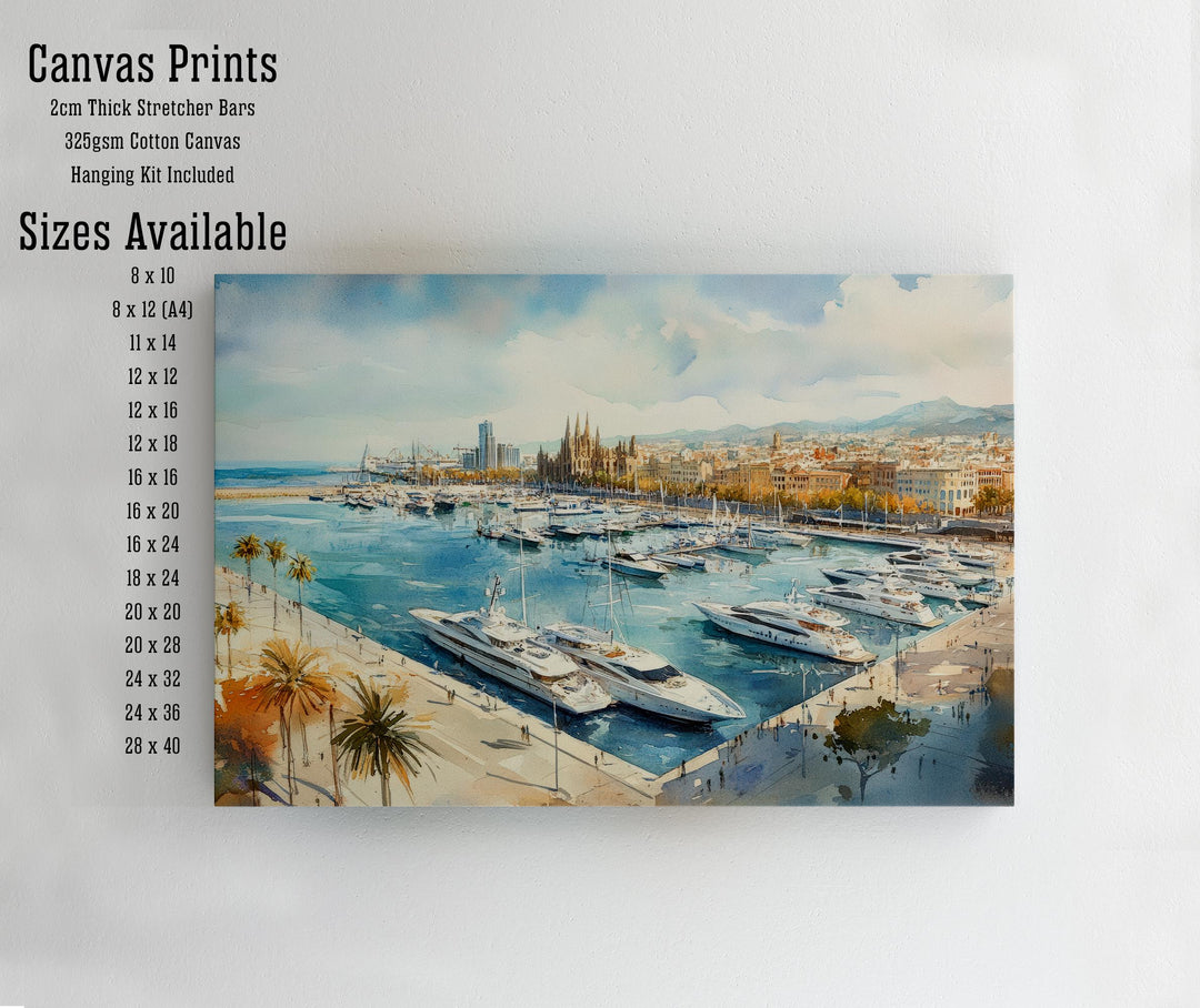 Barcelona Watercolour Painting Poster Spain Wall Art City Landscape Print Gift for Europe Lovers and Fans of Scenic Catalonia Architecture