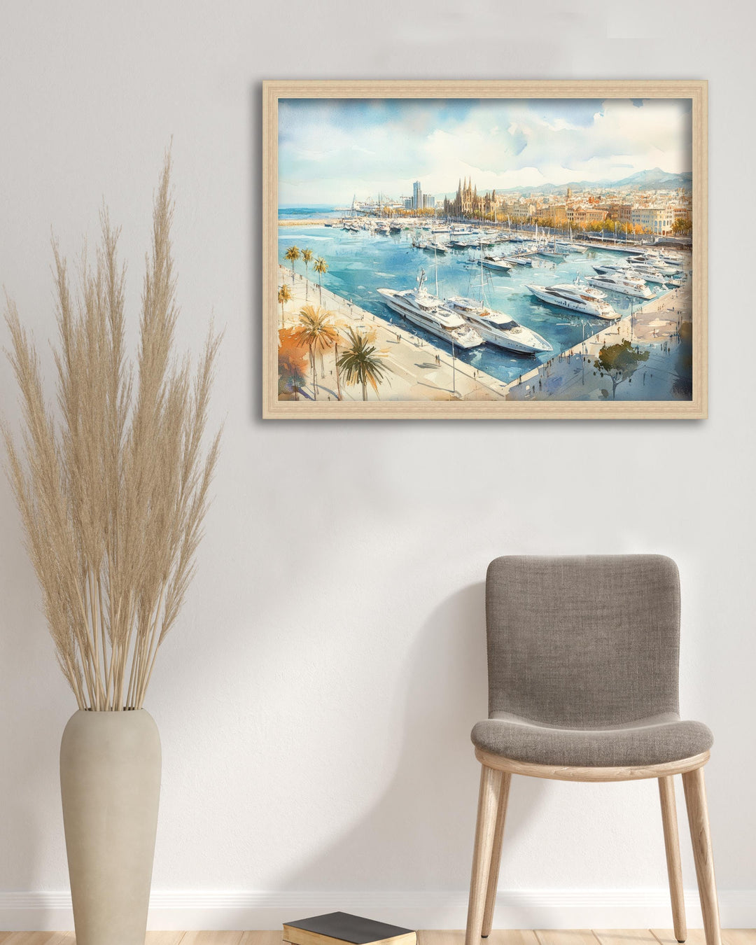 Barcelona Watercolour Painting Poster Spain Wall Art City Landscape Print Gift for Europe Lovers and Fans of Scenic Catalonia Architecture