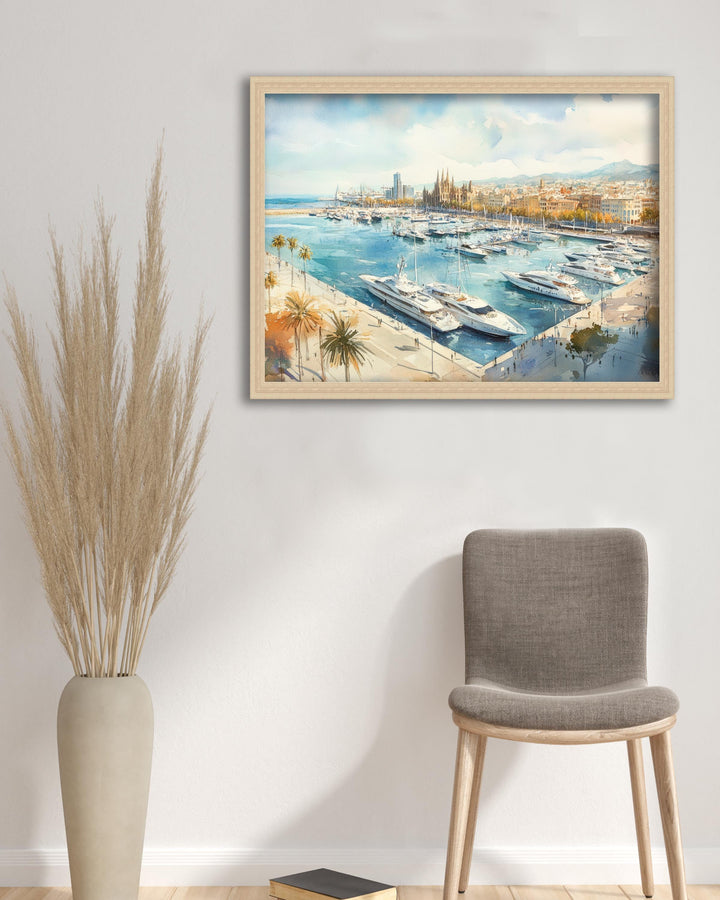 Barcelona Watercolour Painting Poster Spain Wall Art City Landscape Print Gift for Europe Lovers and Fans of Scenic Catalonia Architecture