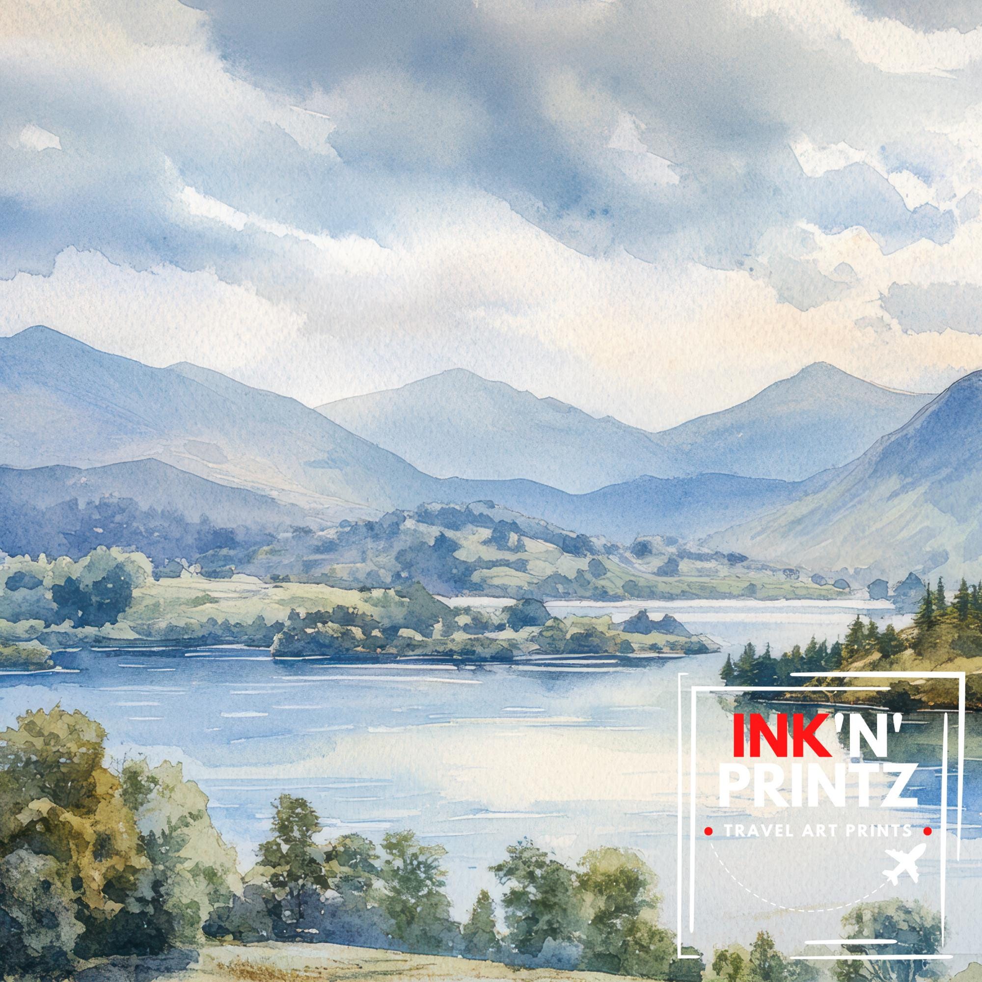 Keswick Lake District Watercolor Painting Derwentwater Art Keswick Print Scenic Lake District Decor