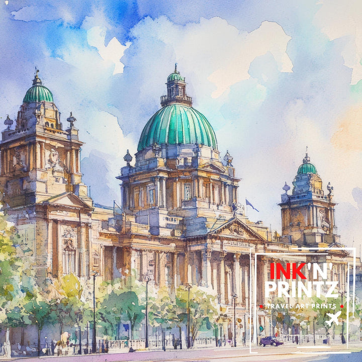 Belfast Watercolor Painting Northern Ireland Art Belfast Print Scenic City View Decor