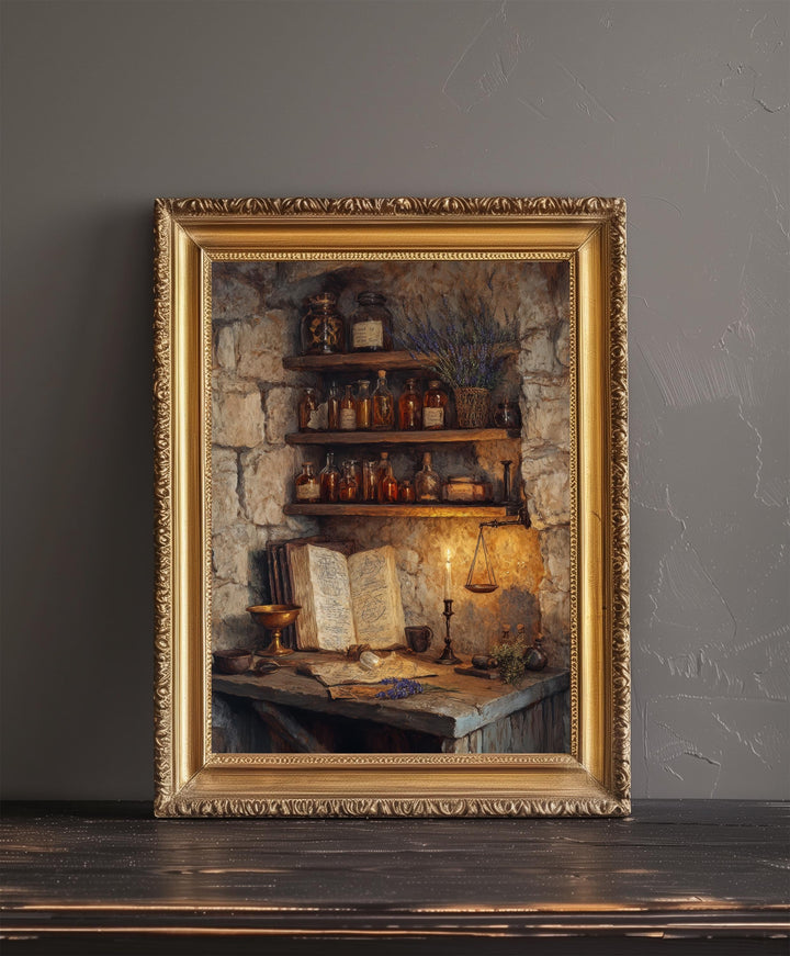Candlelit Alchemy Poster Dark Academia Art Cottagecore Decor Vintage Still Life Illustration Rustic Gothic Wall Art Poster Print
