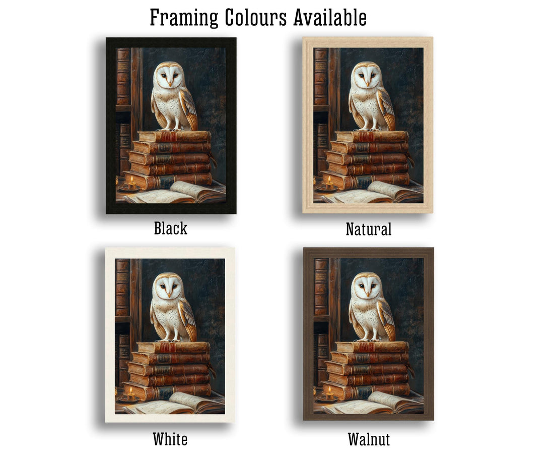 Owl Perched on Books Poster Dark Academia Art Cottagecore Decor Vintage Still Life Illustration Rustic Study Wall Art Poster Print