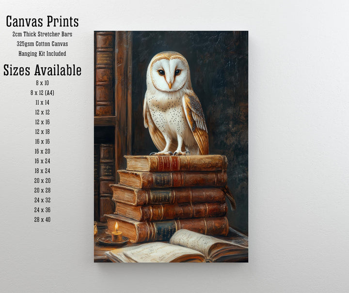 Owl Perched on Books Poster Dark Academia Art Cottagecore Decor Vintage Still Life Illustration Rustic Study Wall Art Poster Print