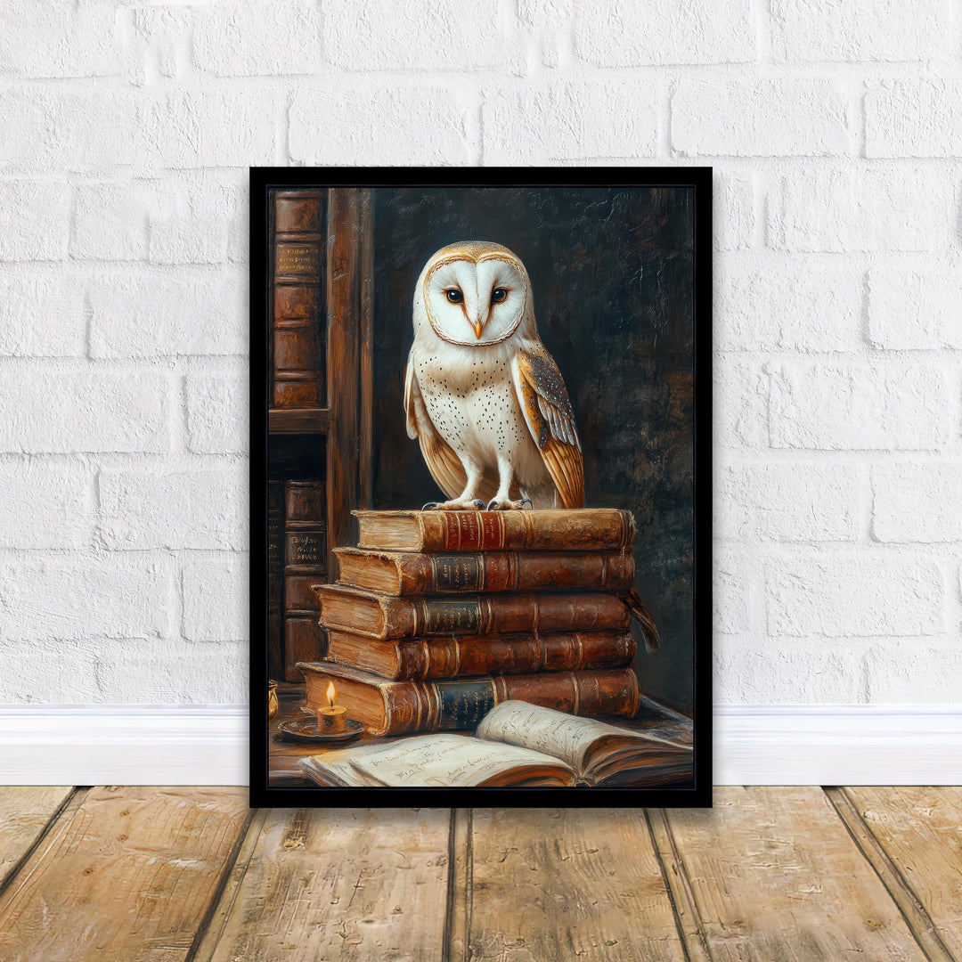 Owl Perched on Books Poster Dark Academia Art Cottagecore Decor Vintage Still Life Illustration Rustic Study Wall Art Poster Print