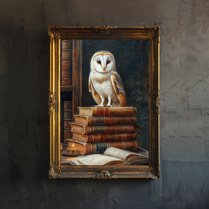 Owl Perched on Books Poster Dark Academia Art Cottagecore Decor Vintage Still Life Illustration Rustic Study Wall Art Poster Print