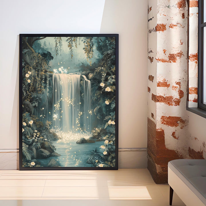 William Morris Enchanted Fairy Waterfall Art Cottagecore Decor Arts And Crafts Nature Illustration Whimsical Wall Art Print