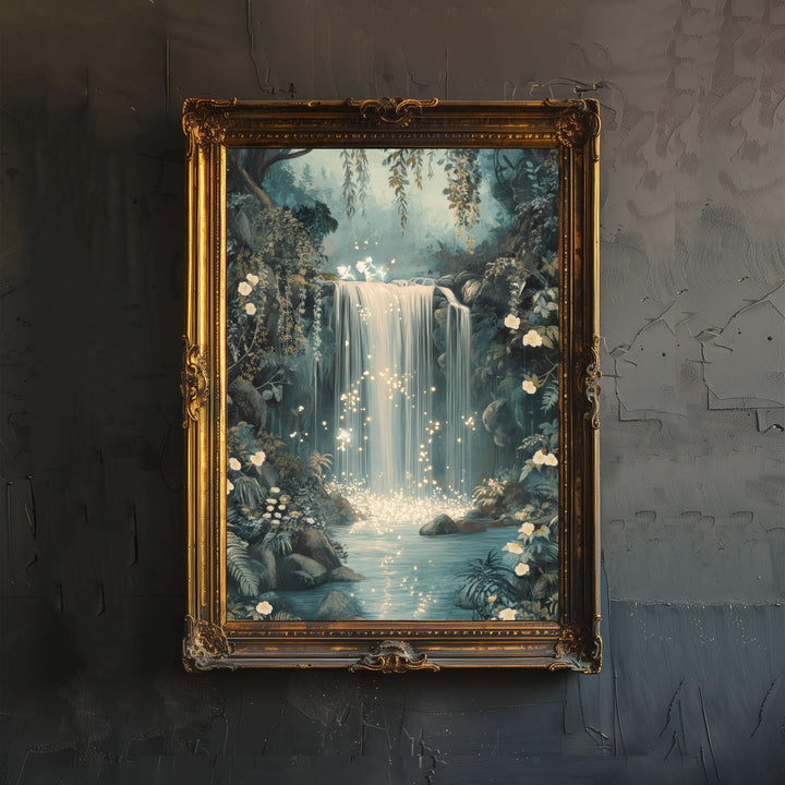 William Morris Enchanted Fairy Waterfall Art Cottagecore Decor Arts And Crafts Nature Illustration Whimsical Wall Art Print