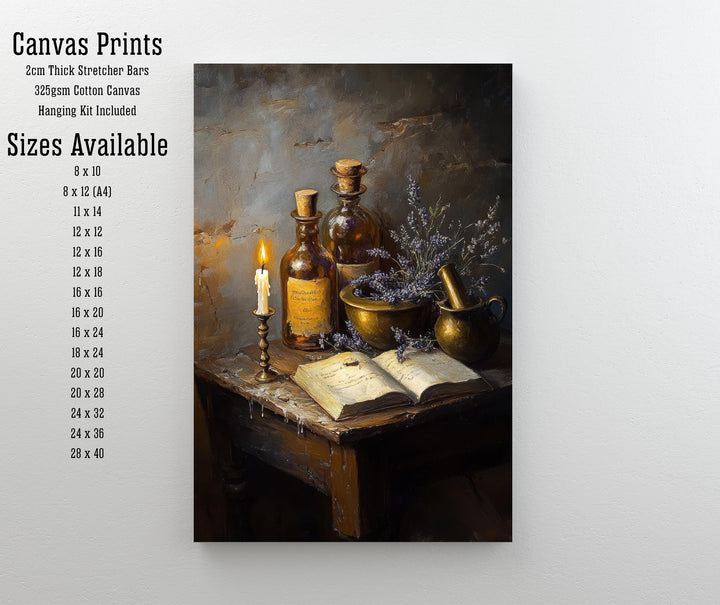 Wooden Apothecary Table Art Dark Academia Cottagecore Decor Vintage Still Life Illustration Rustic Study Wall Art Print