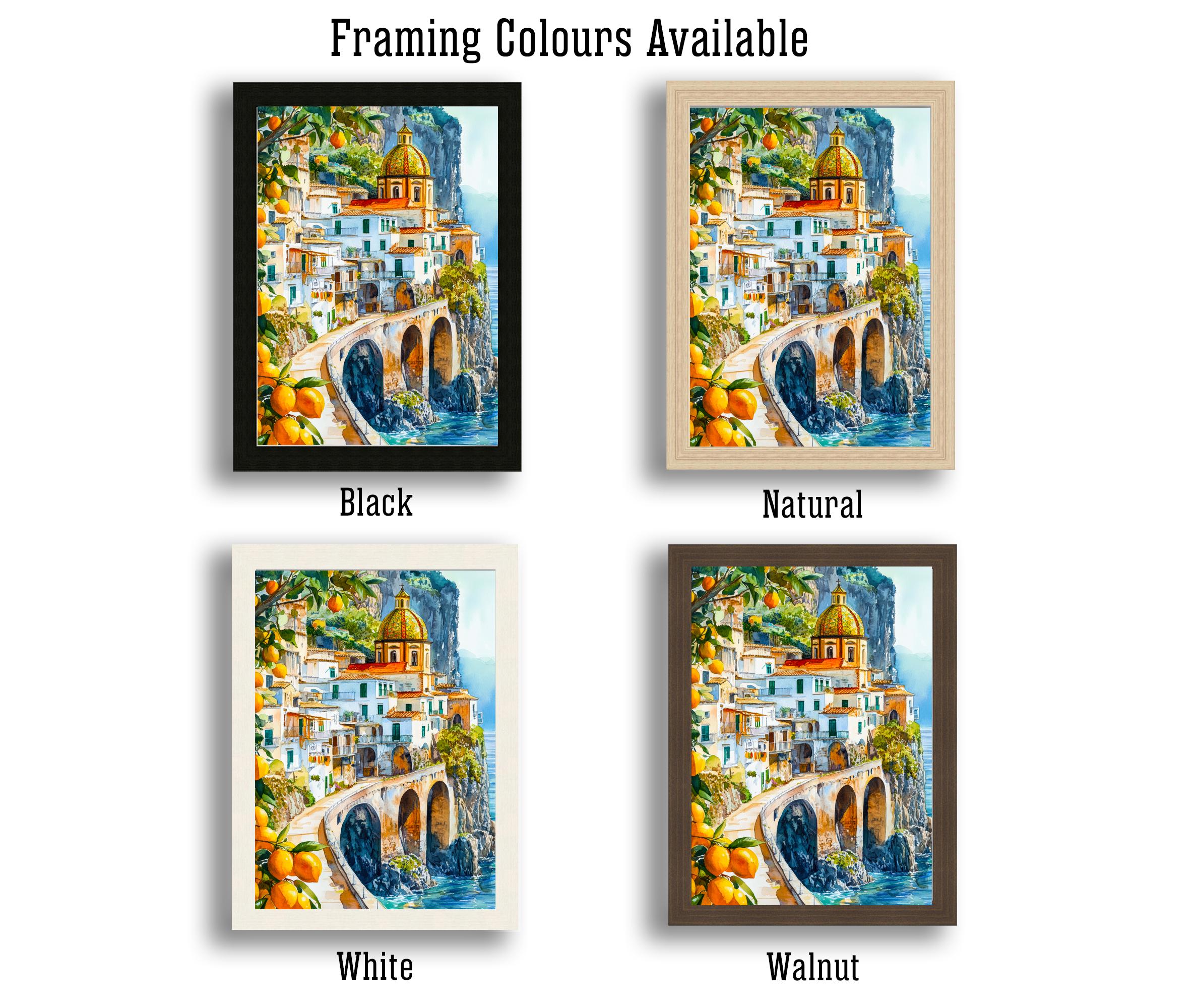Amalfi Coast Watercolour Painting Poster Italy Wall Art Coastal Landscape Print Gift for Europe Lovers and Fans of Scenic Italian