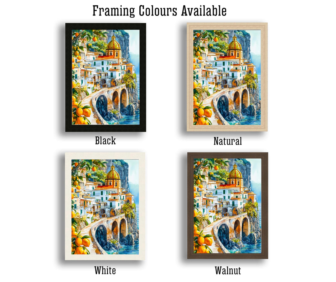 Amalfi Coast Watercolour Painting Poster Italy Wall Art Coastal Landscape Print Gift for Europe Lovers and Fans of Scenic Italian