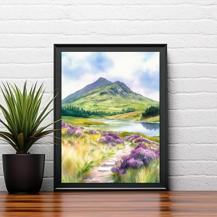Ben Ledi Watercolour Painting Poster Scotland Wall Art Mountain Landscape Print Gift for UK Nature Lovers and Fans of Scenic Scottish