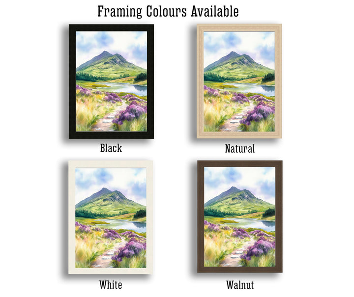 Ben Ledi Watercolour Painting Poster Scotland Wall Art Mountain Landscape Print Gift for UK Nature Lovers and Fans of Scenic Scottish