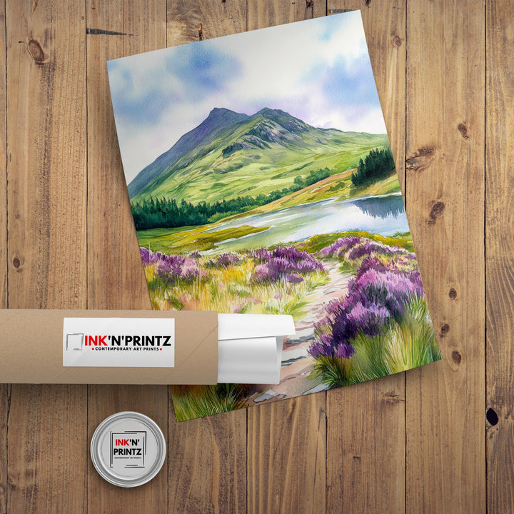 Ben Ledi Watercolour Painting Poster Scotland Wall Art Mountain Landscape Print Gift for UK Nature Lovers and Fans of Scenic Scottish