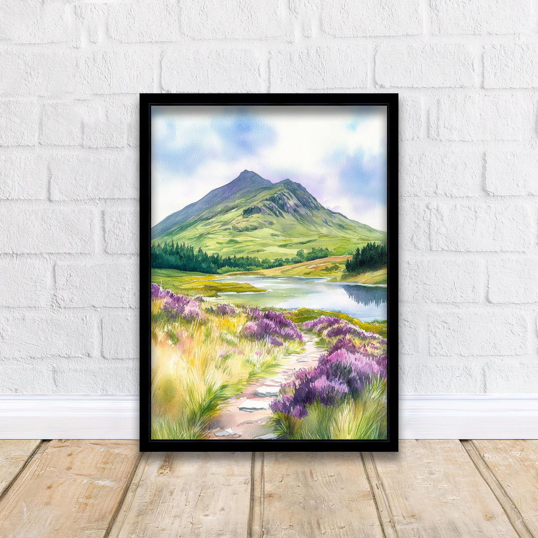 Ben Ledi Watercolour Painting Poster Scotland Wall Art Mountain Landscape Print Gift for UK Nature Lovers and Fans of Scenic Scottish
