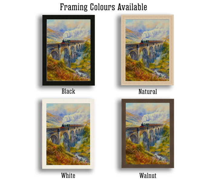 Glenfinnan Viaduct Watercolor Painting Poster Scotland Wall Art Landscape Print Gift for UK Travel Lovers and Fans of Scenic Scottish