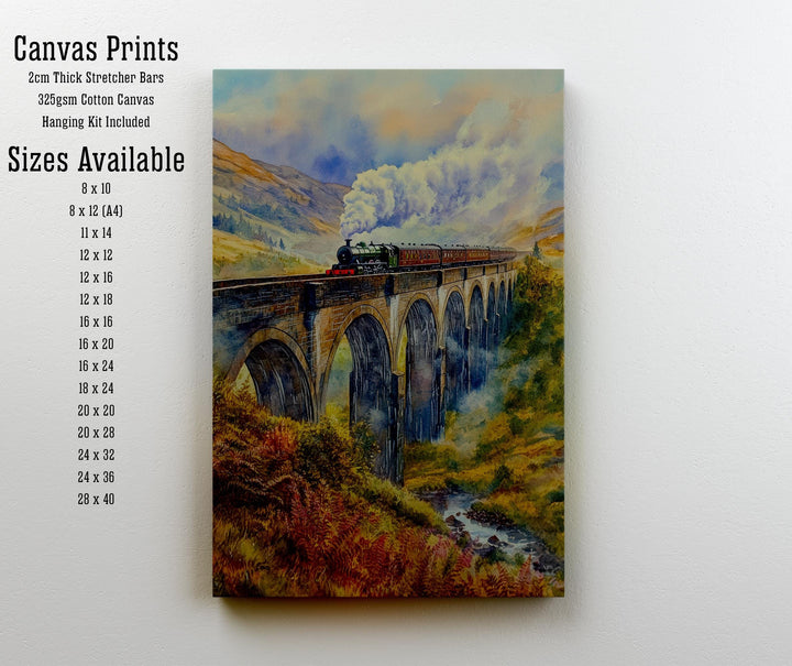 Glenfinnan Viaduct Watercolor Painting Poster Scotland Wall Art Landscape Print Gift for UK Travel Lovers and Fans of Scenic Scottish
