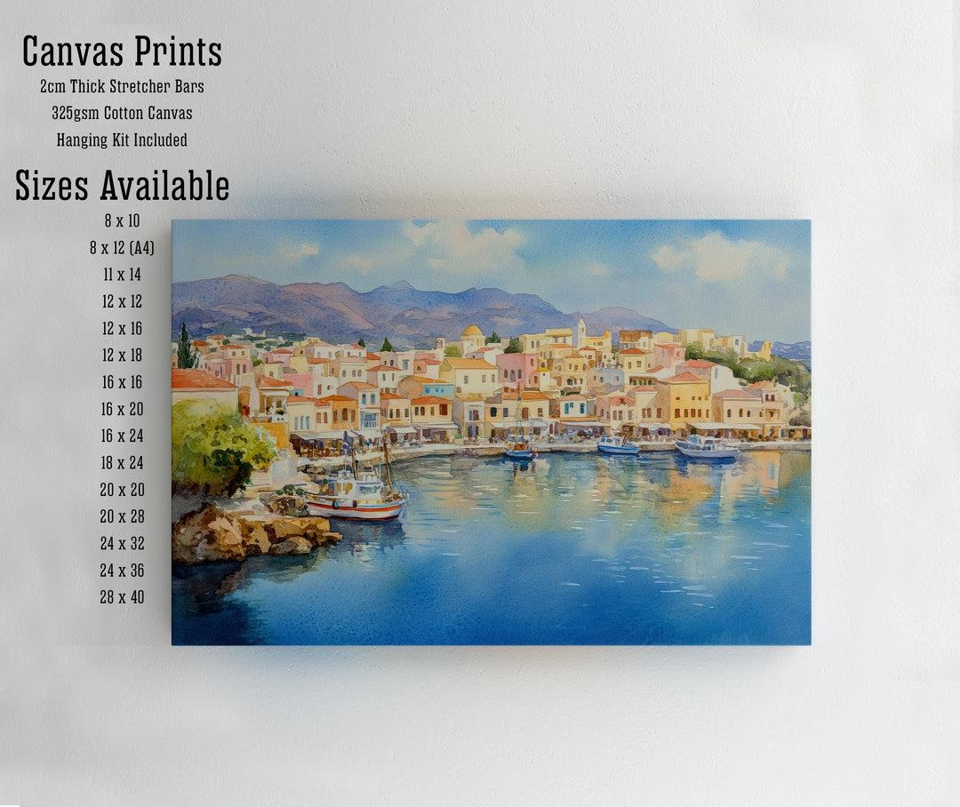 Agios Watercolour Painting Poster Crete Greece Wall Art Coastal Village Scene Print Gift for Europe Lovers and Fans of Scenic Greek Island