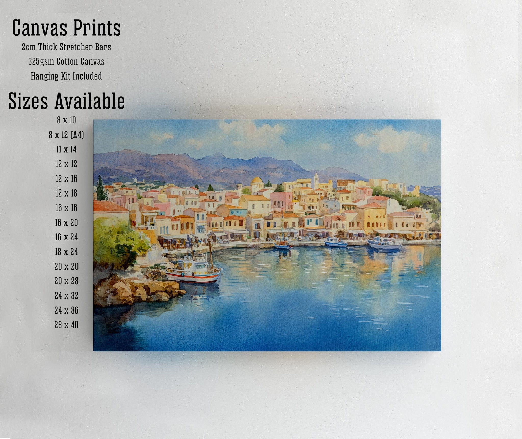 Agios Watercolour Painting Poster Crete Greece Wall Art Coastal Village Scene Print Gift for Europe Lovers and Fans of Scenic Greek Island