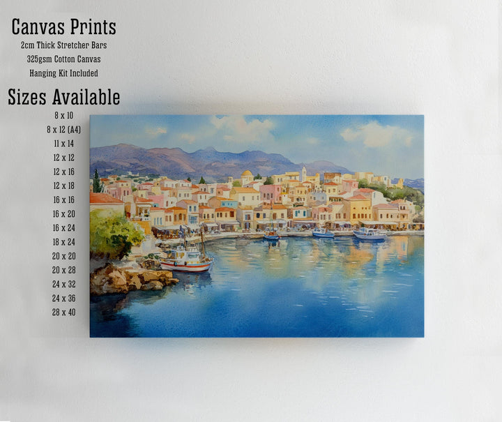 Agios Watercolour Painting Poster Crete Greece Wall Art Coastal Village Scene Print Gift for Europe Lovers and Fans of Scenic Greek Island