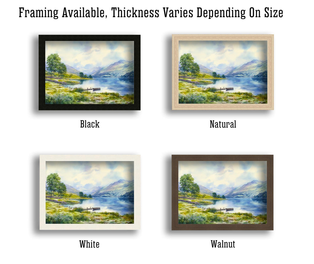 Lake District Watercolor Painting Poster England Wall Art Countryside Landscape Print Gift for UK Travel Lovers and Fans of Scenic British