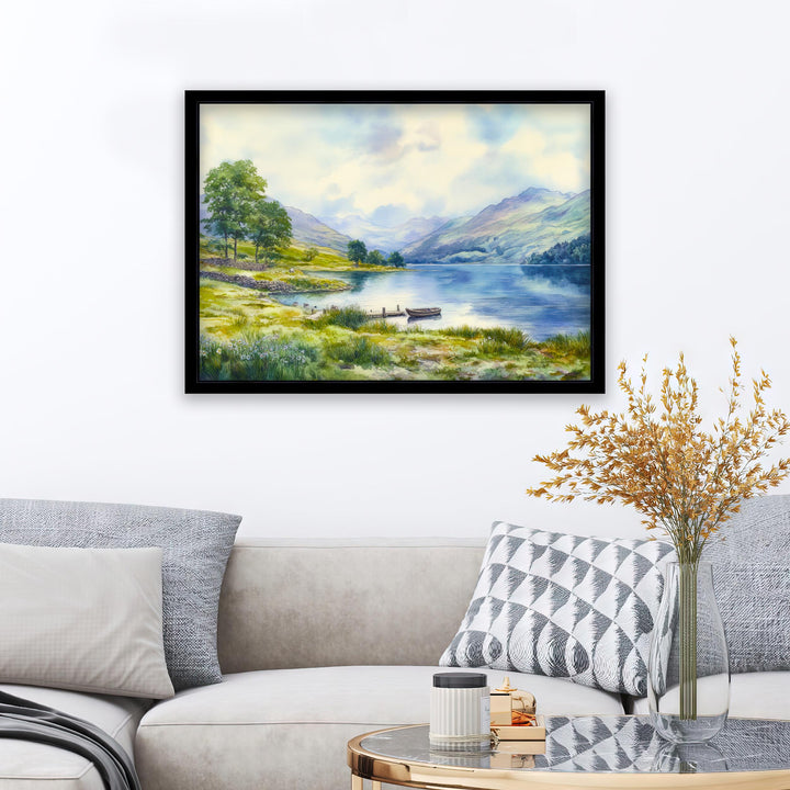 Lake District Watercolor Painting Poster England Wall Art Countryside Landscape Print Gift for UK Travel Lovers and Fans of Scenic British