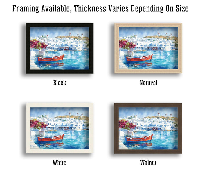 Mykonos Watercolor Painting Poster Greece Wall Art Coastal Island Scene Print Gift for Europe Lovers and Fans of Scenic Greek Mediterranean