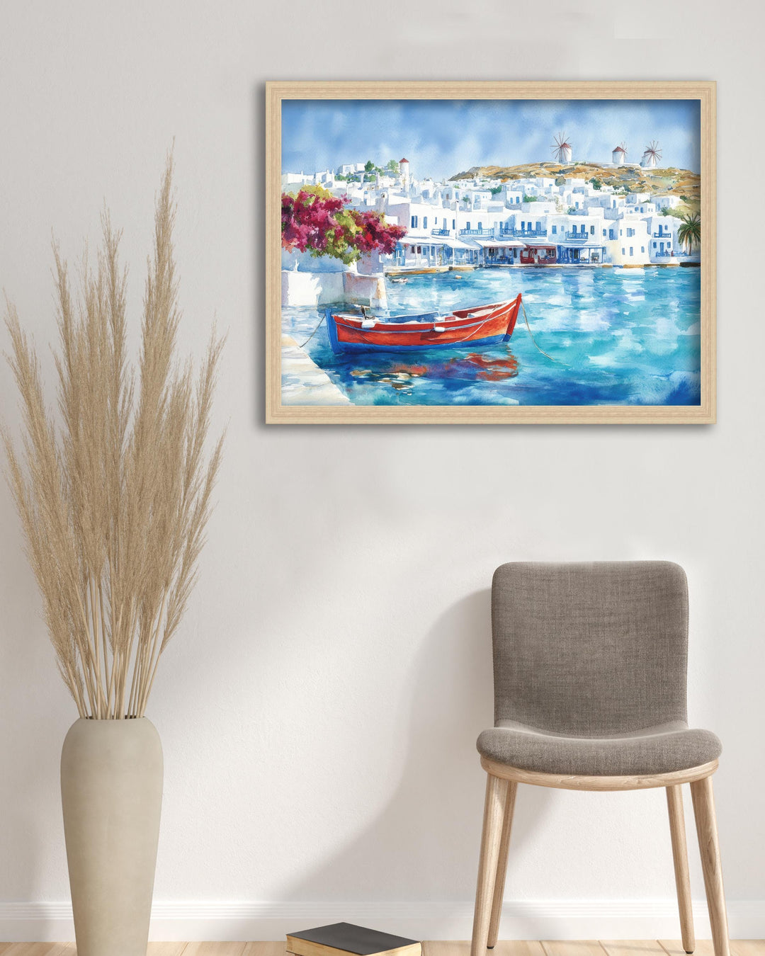 Mykonos Watercolor Painting Poster Greece Wall Art Coastal Island Scene Print Gift for Europe Lovers and Fans of Scenic Greek Mediterranean