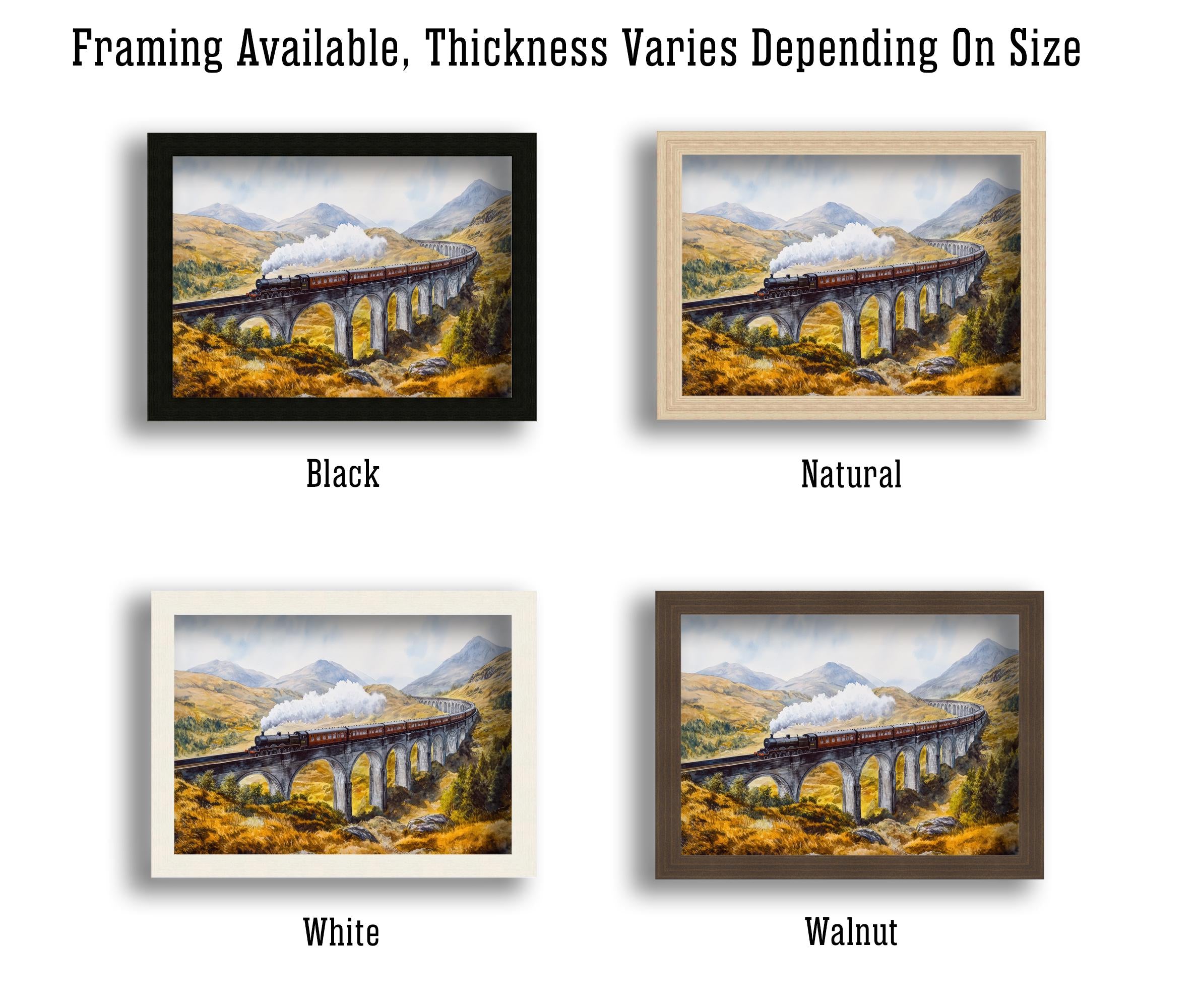 Glenfinnan Viaduct Watercolor Painting Poster Scotland Wall Art Mountain Landscape Print Gift for UK Travel Lovers and Fans of Scenic