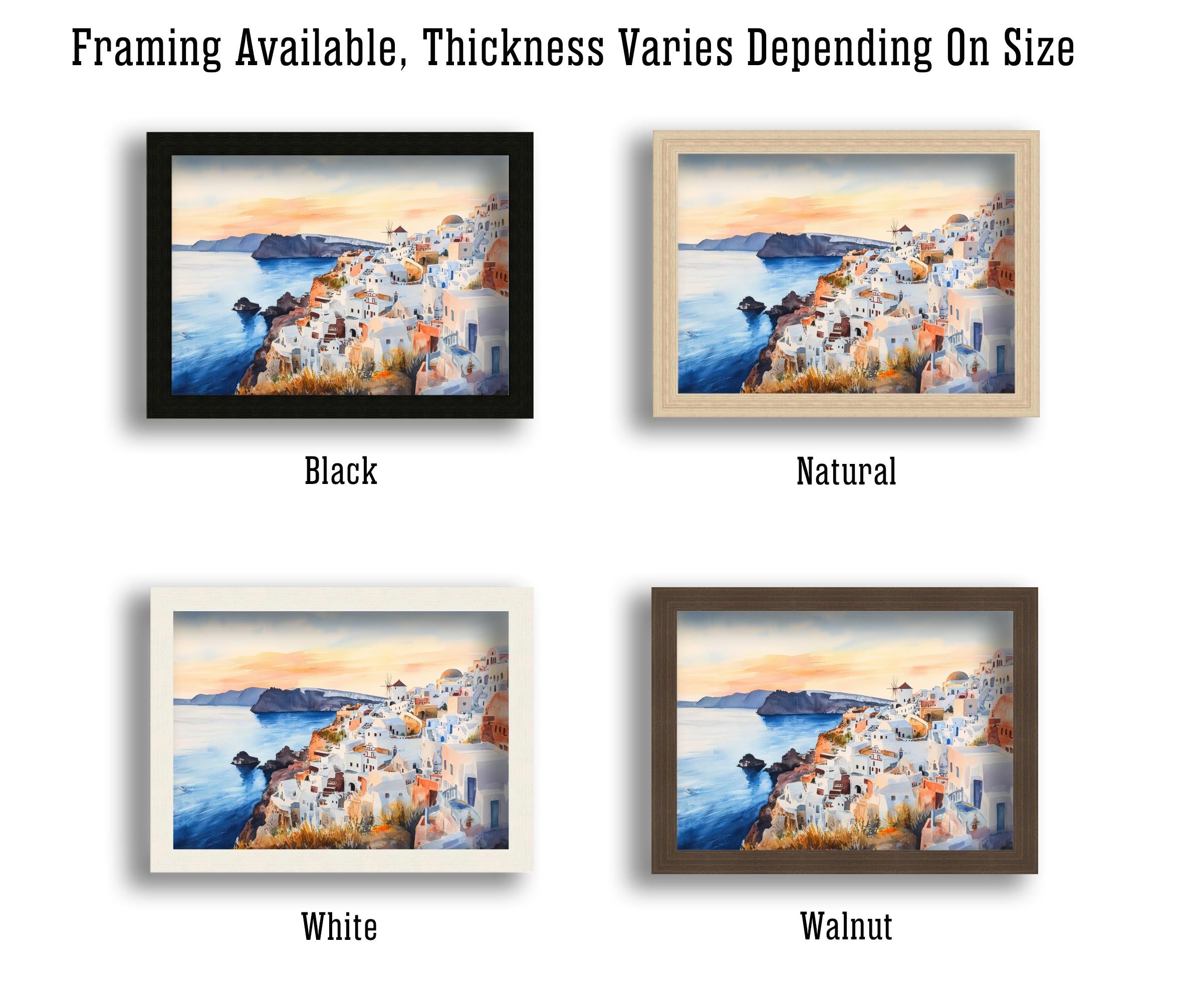 Santorini Watercolour Painting Poster Greece Wall Art Coastal Island Scene Print Gift for Europe Lovers and Fans of Scenic Greek