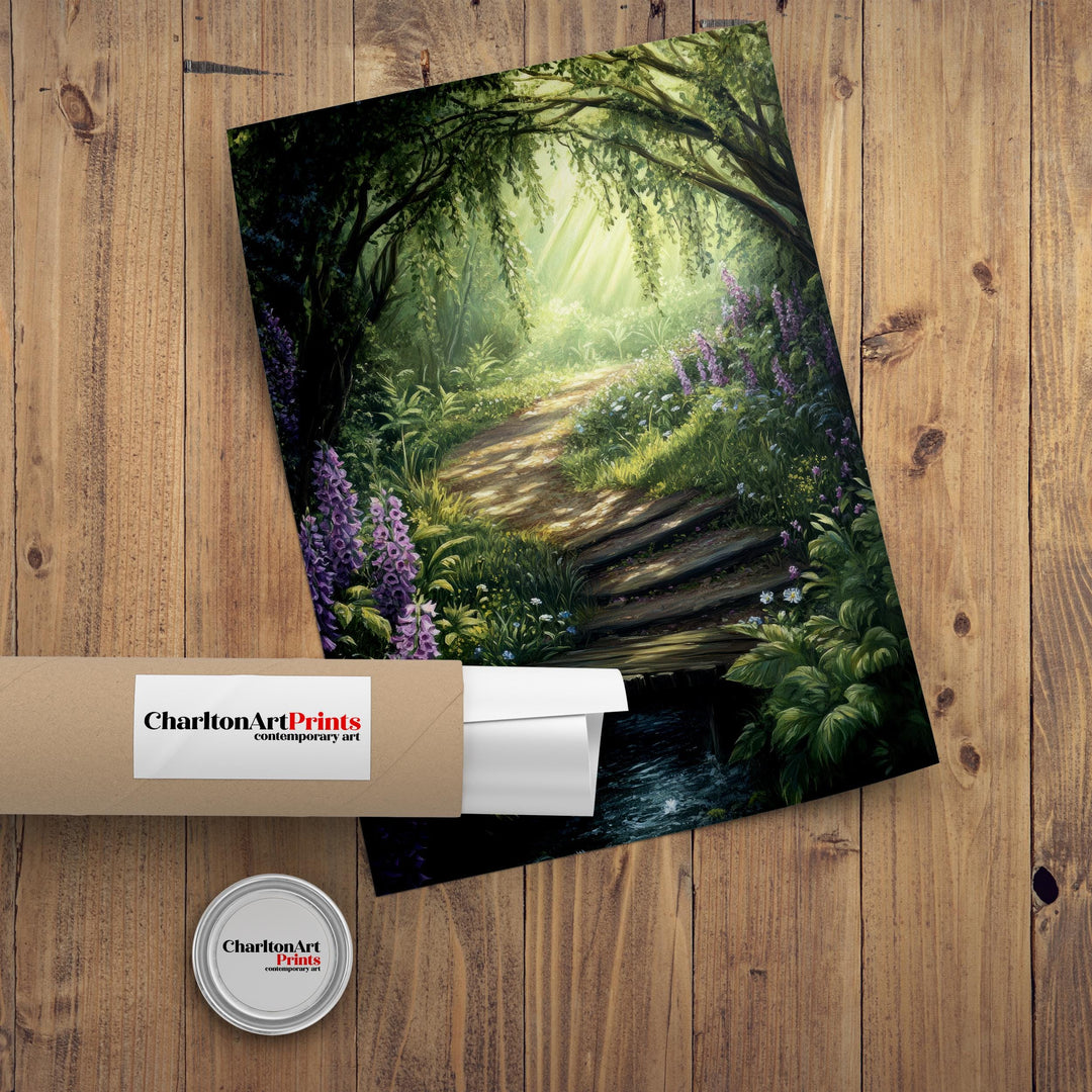 Fairy Forest Path Art Print Enchanted Woodland Wall Art Cottagecore Fairycore Painting Magical Nature Scene Home Decor