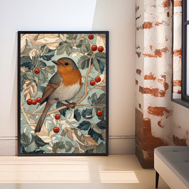 William Morris Robin In Hawthorn Bush Art Print Botanical Bird Wall Art Arts And Crafts Nature Design Vintage Home Decor