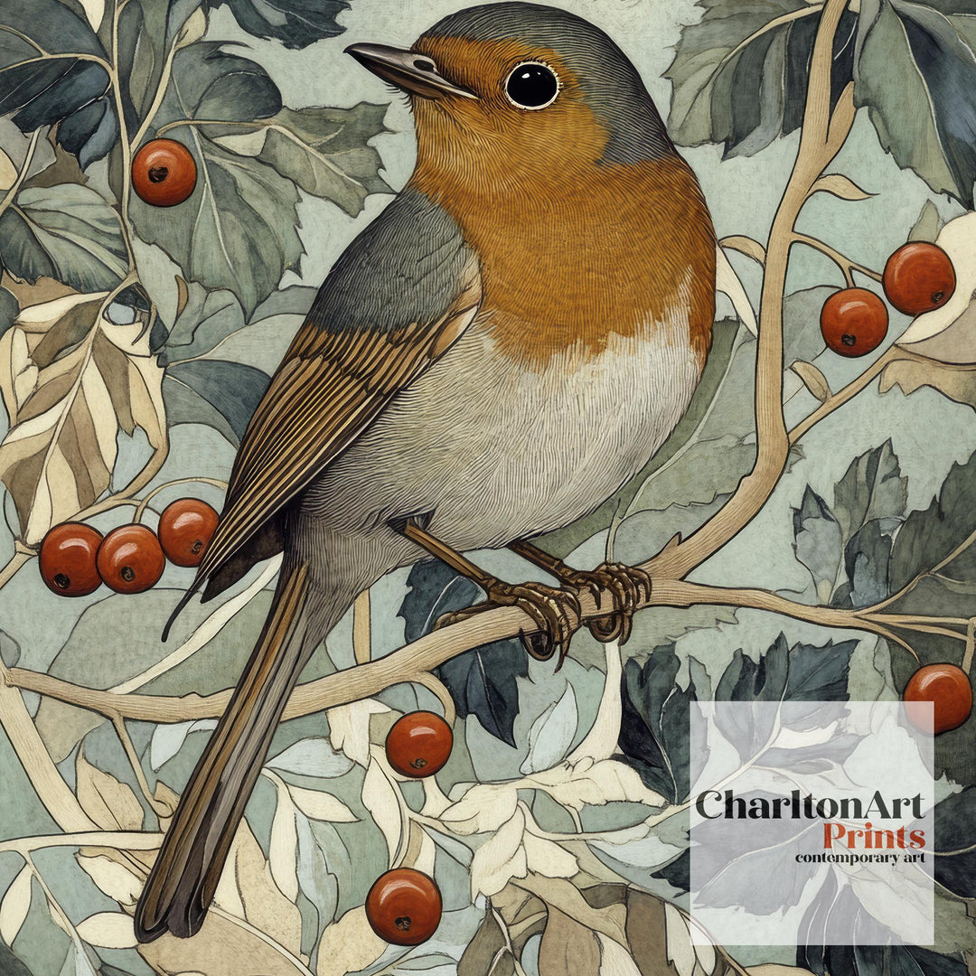 William Morris Robin In Hawthorn Bush Art Print Botanical Bird Wall Art Arts And Crafts Nature Design Vintage Home Decor