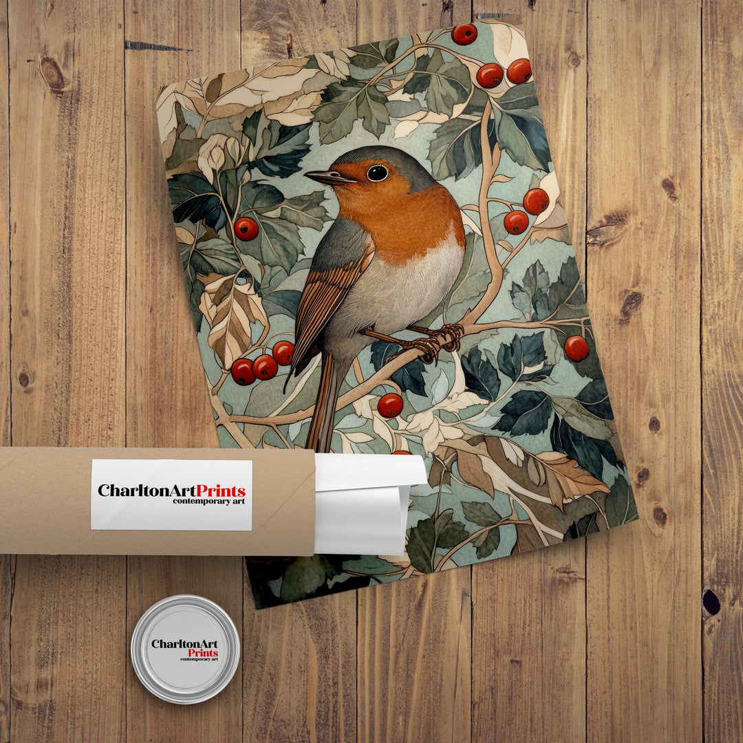 William Morris Robin In Hawthorn Bush Art Print Botanical Bird Wall Art Arts And Crafts Nature Design Vintage Home Decor
