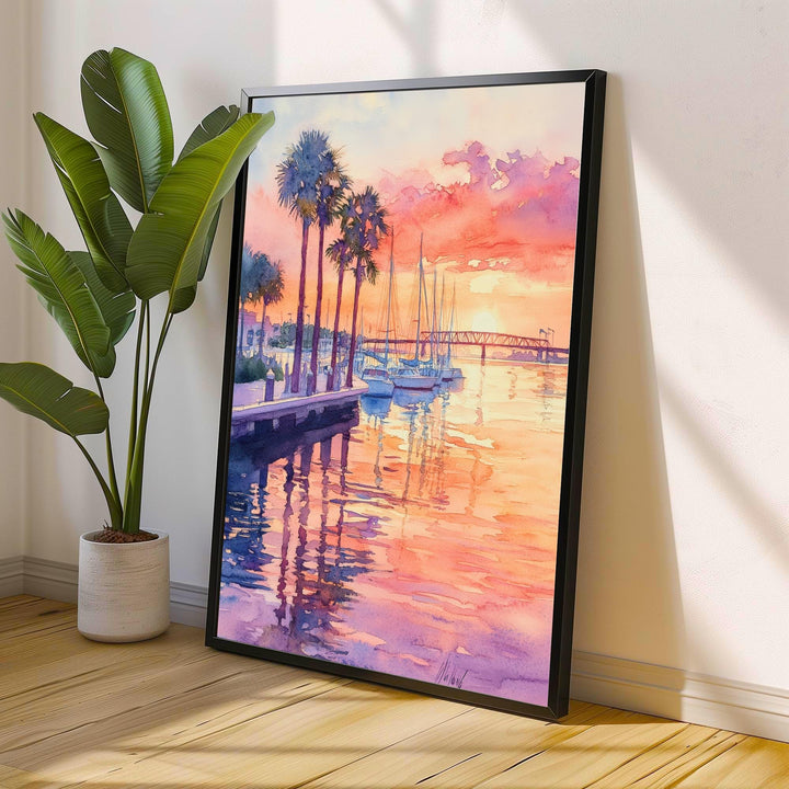 Bradenton Watercolor Painting Poster Florida USA Wall Art Coastal City Landscape Print Gift for American Scenic Gulf coast painting