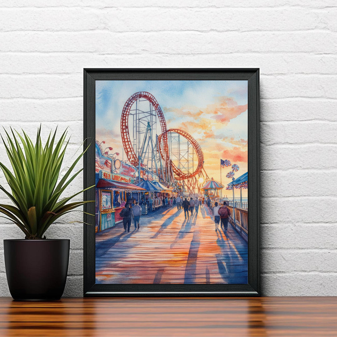 Cedar Point Ohio Watercolor Painting Poster USA Wall Art Coastal Landscape Print Gift for American Lovers and Fans of Scenic Great Lakes