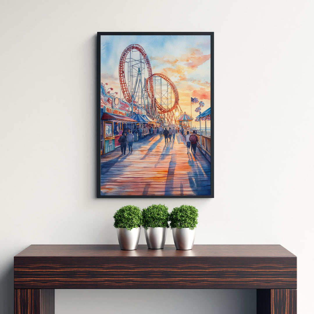 Cedar Point Ohio Watercolor Painting Poster USA Wall Art Coastal Landscape Print Gift for American Lovers and Fans of Scenic Great Lakes