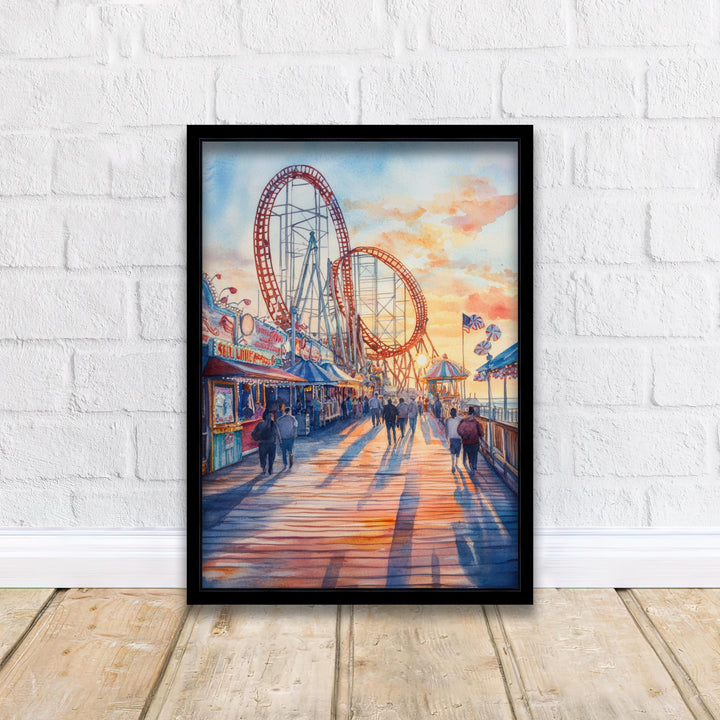 Cedar Point Ohio Watercolor Painting Poster USA Wall Art Coastal Landscape Print Gift for American Lovers and Fans of Scenic Great Lakes