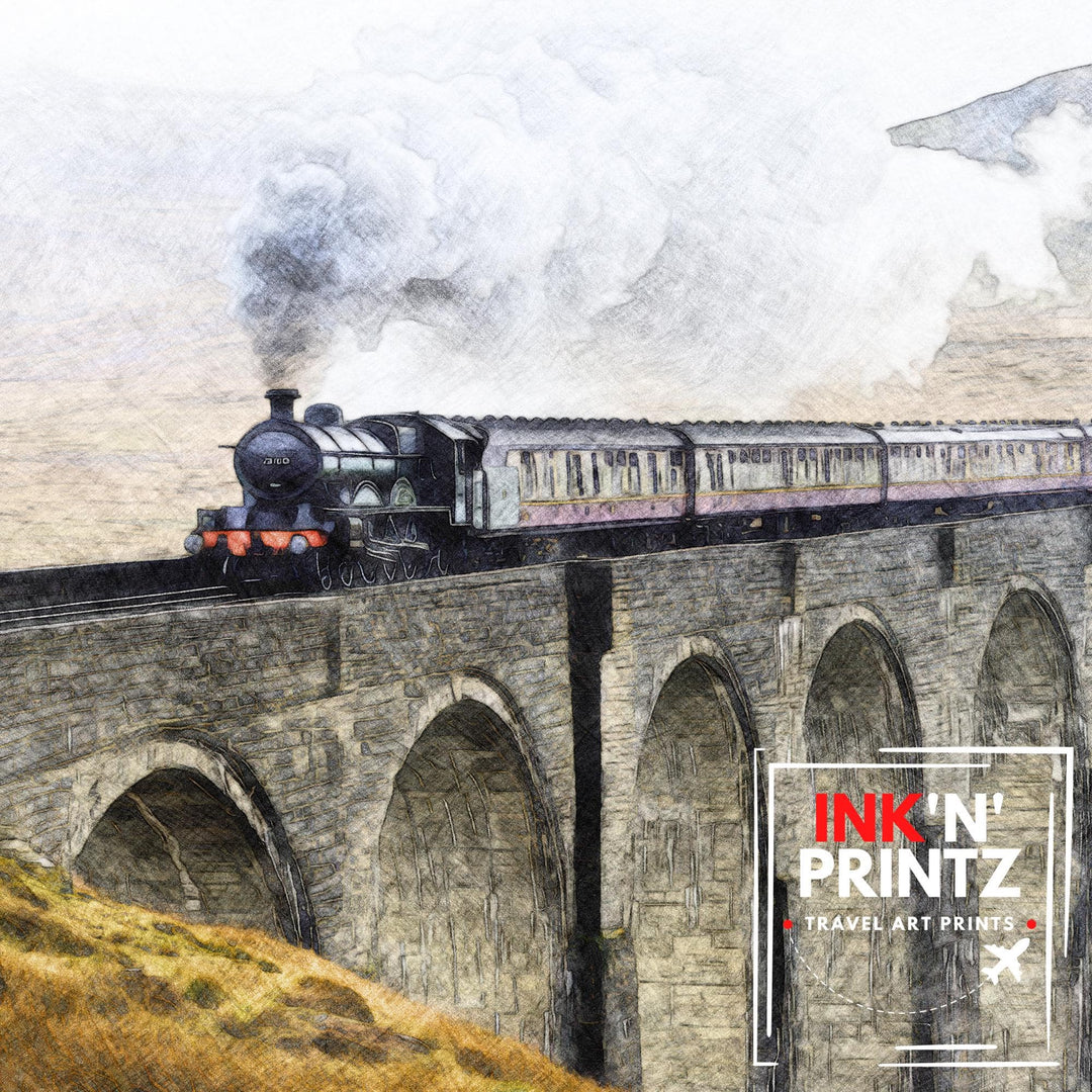 Ribblehead Viaduct Pencil Sketch Drawing Yorkshire Dales England Wall Art Countryside Print Gift for UK Lovers and Fans of Scenic British