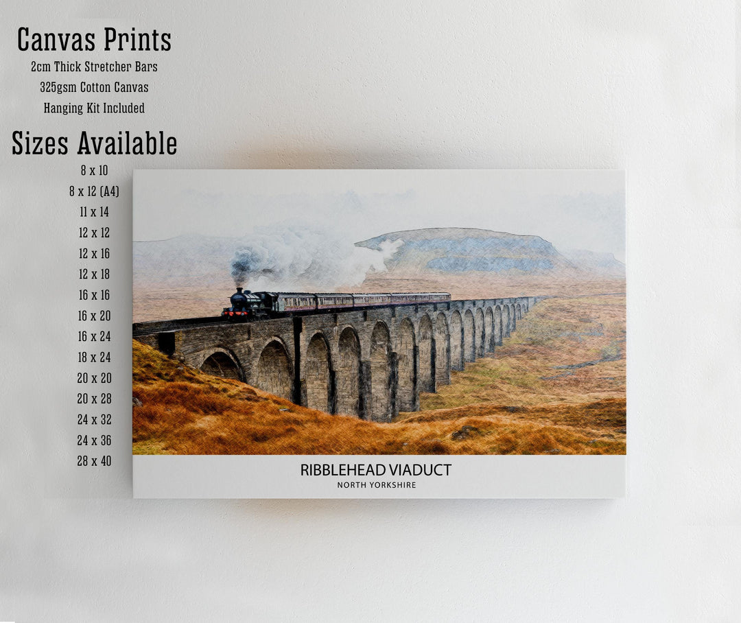 Ribblehead Viaduct Pencil Sketch Drawing Yorkshire Dales England Wall Art Countryside Print Gift for UK Lovers and Fans of Scenic British