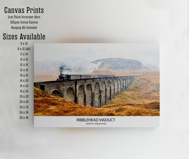 Ribblehead Viaduct Pencil Sketch Drawing Yorkshire Dales England Wall Art Countryside Print Gift for UK Lovers and Fans of Scenic British