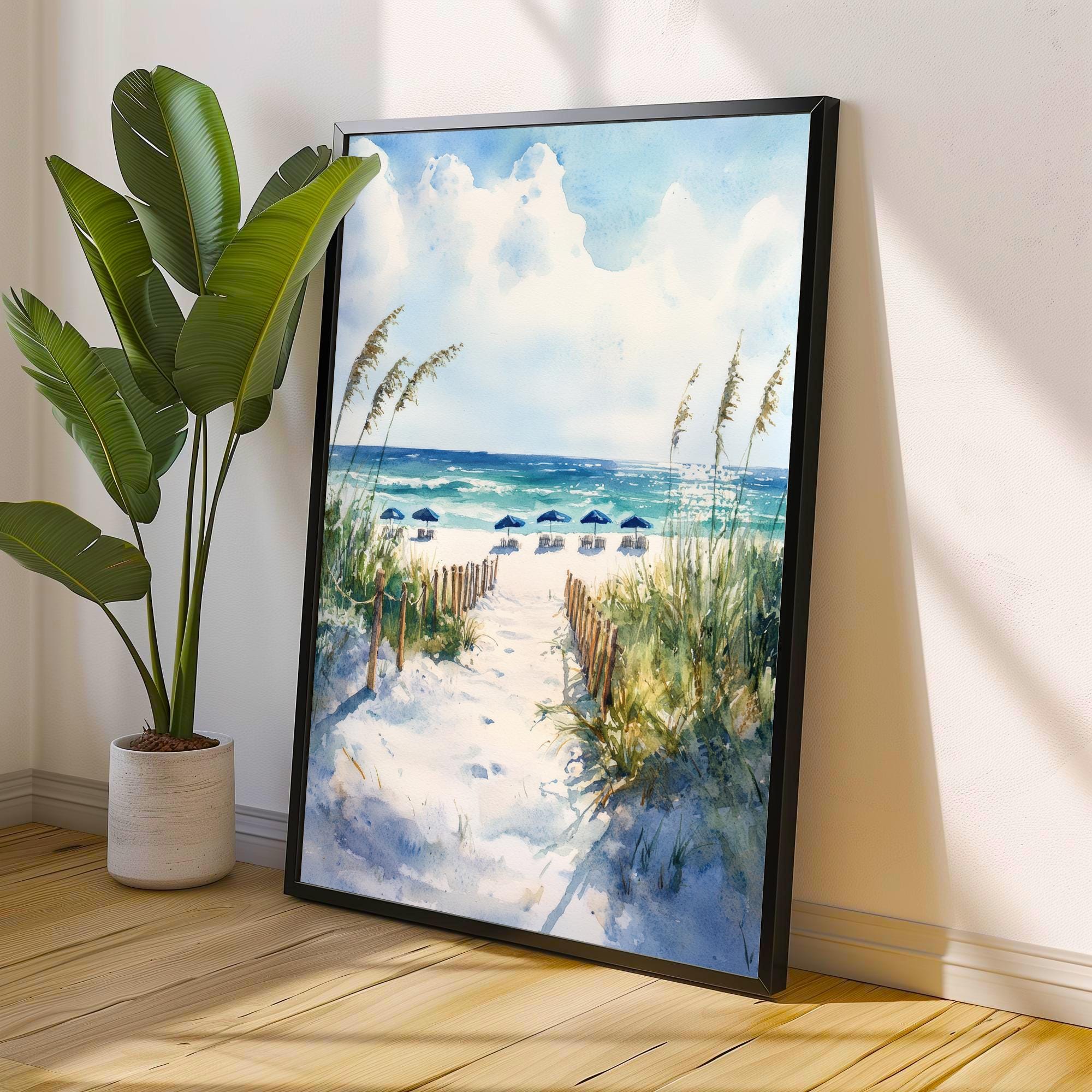 Destin Beach Florida Watercolor Painting Poster USA Wall Art Coastal Landscape Print Gift for American Lovers and Fans of Scenic Gulf Coast