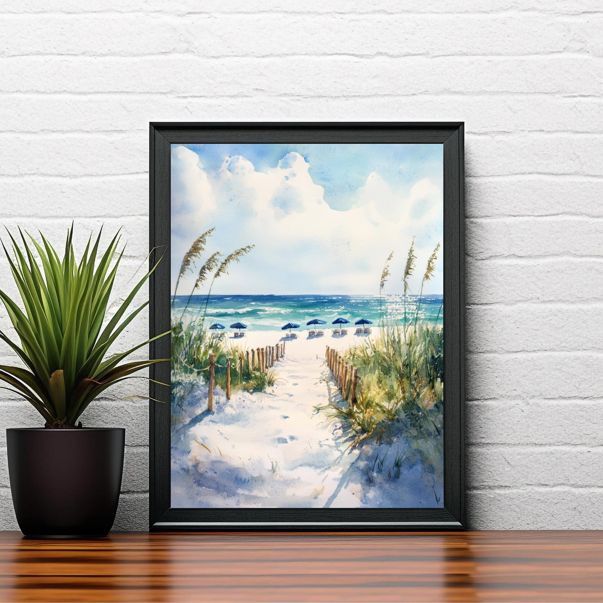 Destin Beach Florida Watercolor Painting Poster USA Wall Art Coastal Landscape Print Gift for American Lovers and Fans of Scenic Gulf Coast