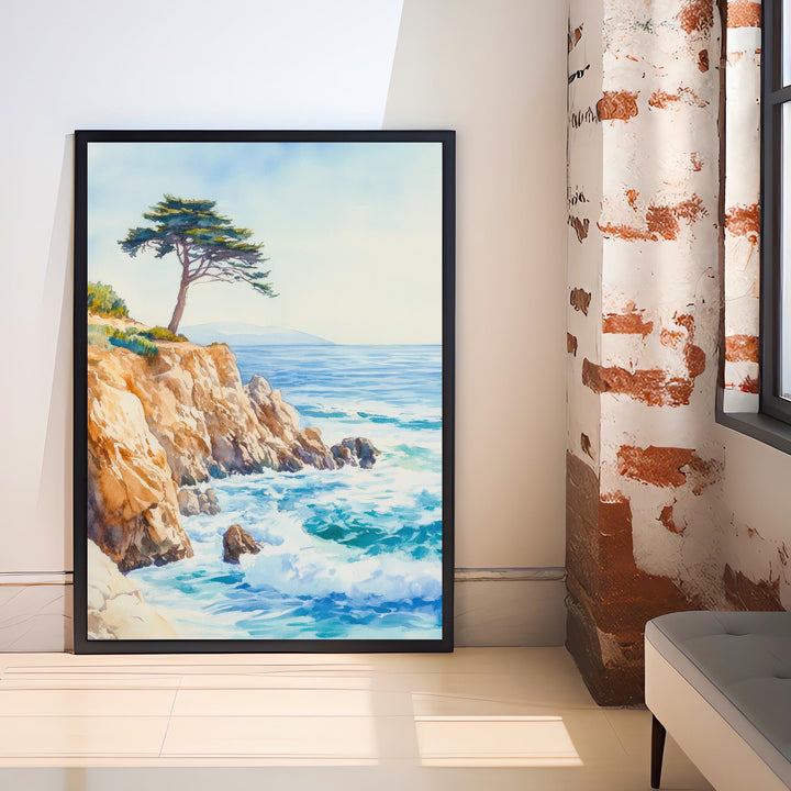 Monterey California Watercolor Painting Poster USA Wall Art Coastal Landscape Print Gift for American Lovers and Fans of Scenic Pacific