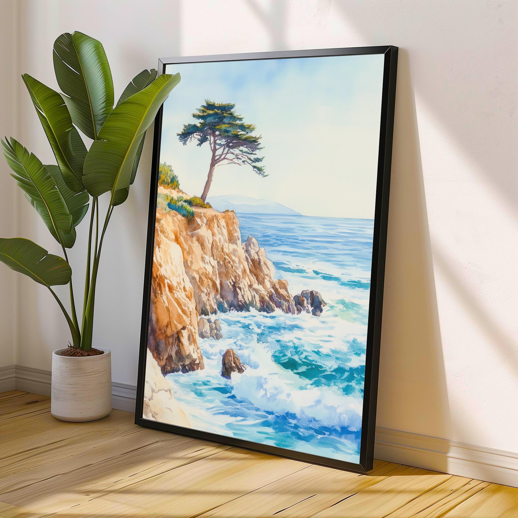 Monterey California Watercolor Painting Poster USA Wall Art Coastal Landscape Print Gift for American Lovers and Fans of Scenic Pacific