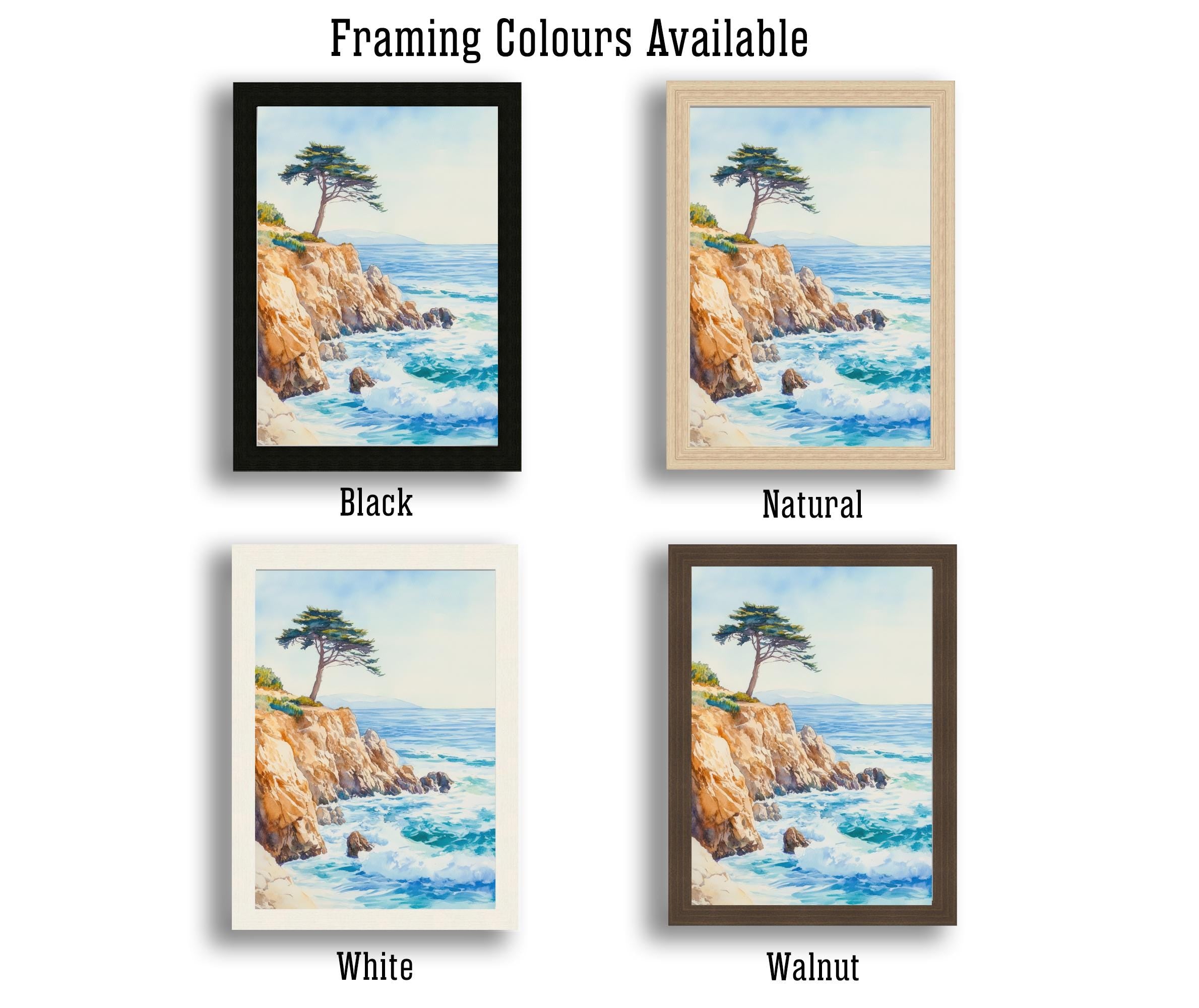 Monterey California Watercolor Painting Poster USA Wall Art Coastal Landscape Print Gift for American Lovers and Fans of Scenic Pacific