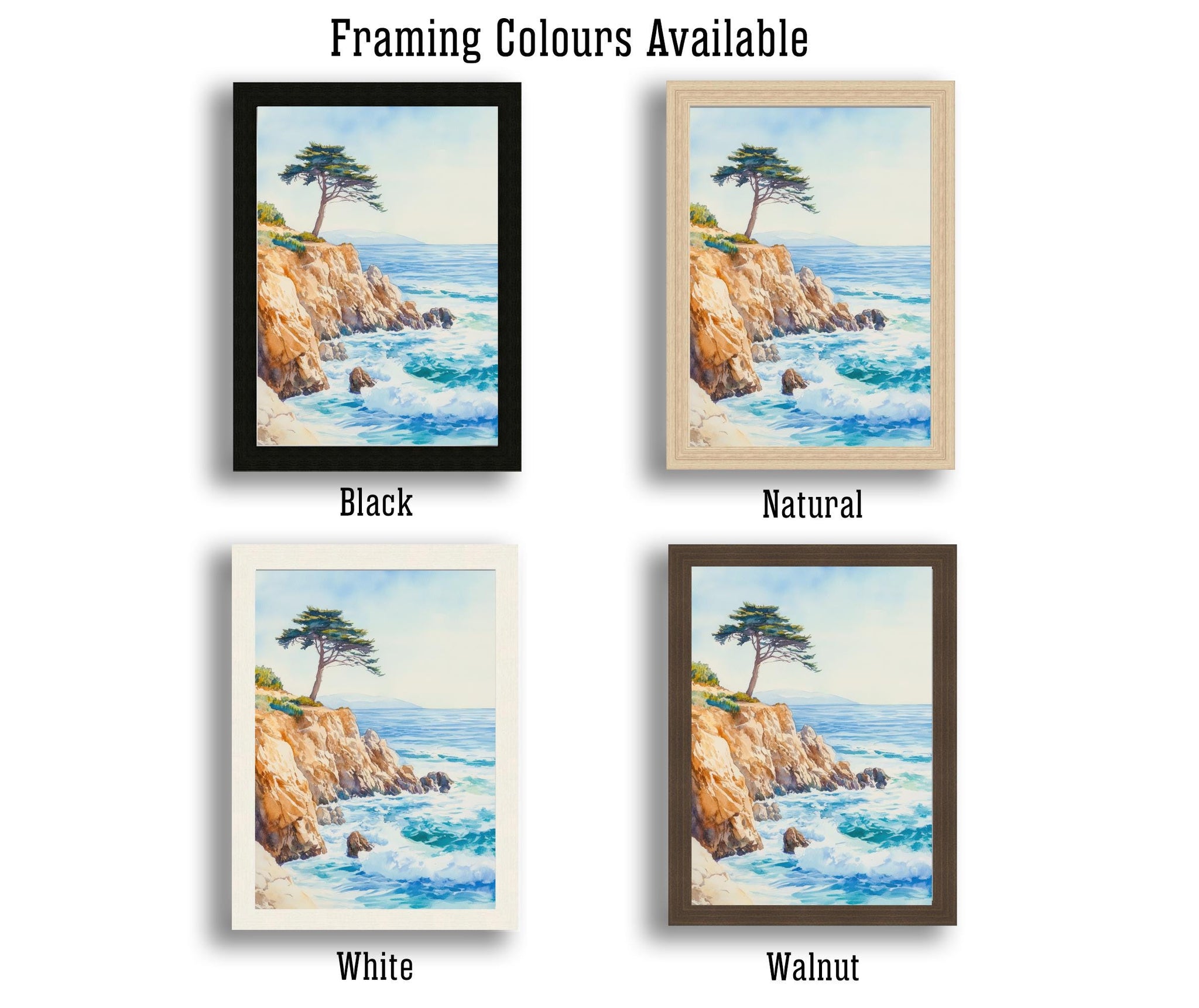 Monterey California Watercolor Painting Poster USA Wall Art Coastal Landscape Print Gift for American Lovers and Fans of Scenic Pacific